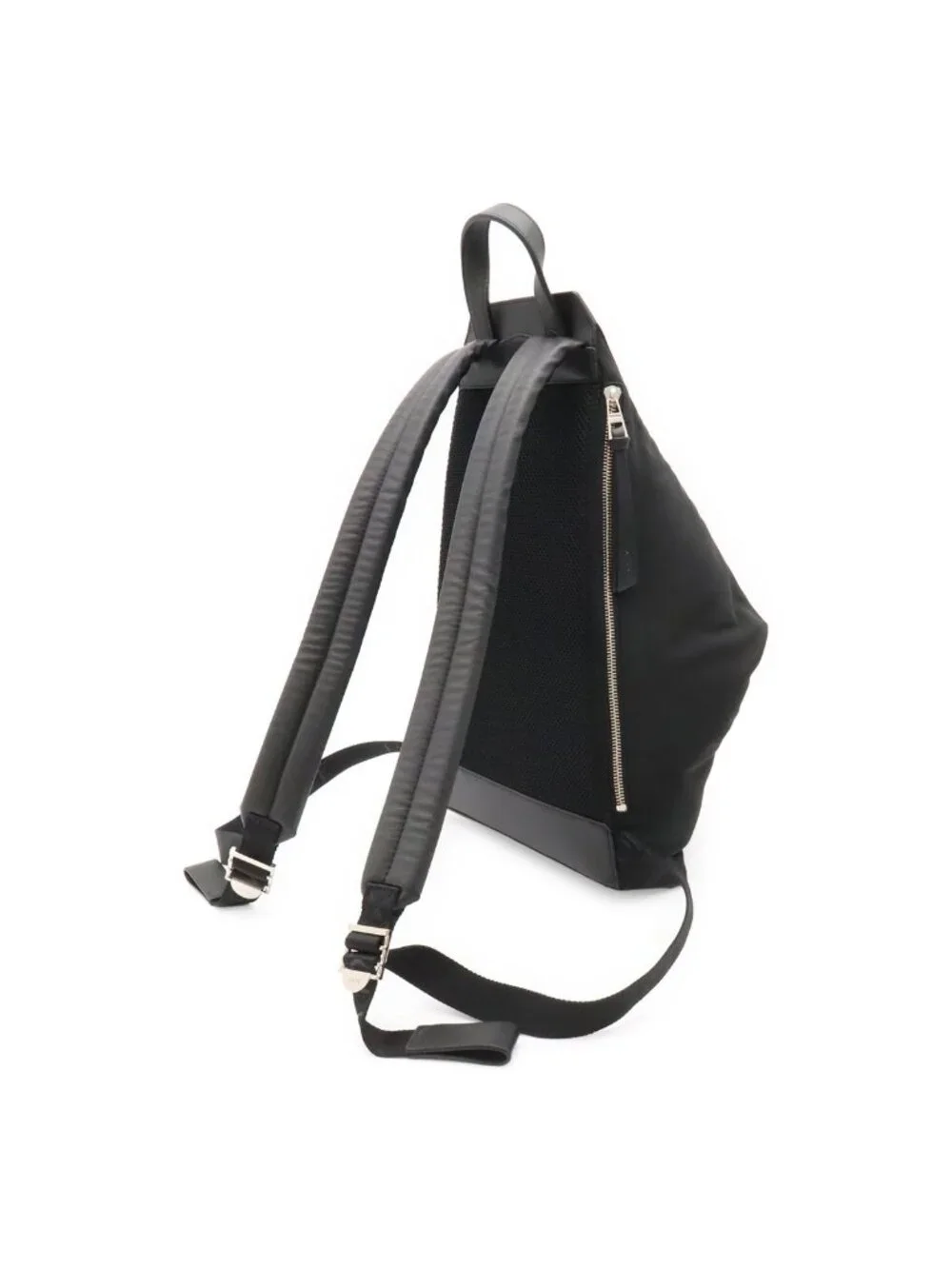 Loewe Convertible Backpack Small Shoulder Bag Nylon Leather Black Silver